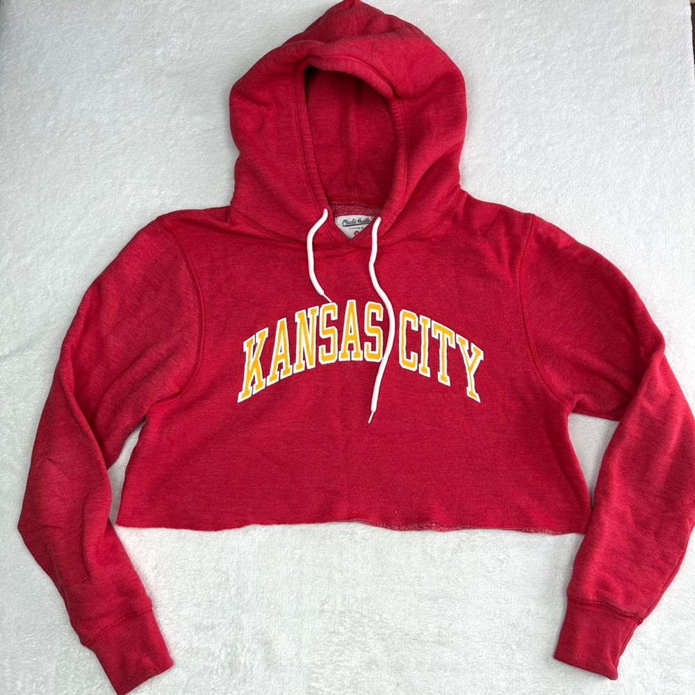 Charlie Hustle Kansas City‎ Cropped Hoodie Red Graphic Sweatshirt Womens Medium